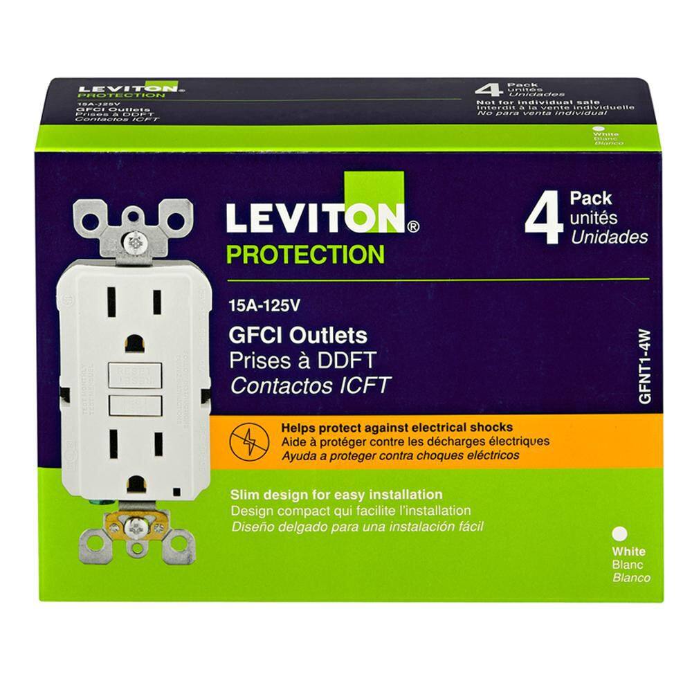Leviton M42-GFNT1-04W 15 Amp 125-Volt Duplex Self-Test Slim GFCI Outlet, White (4-Pack)1