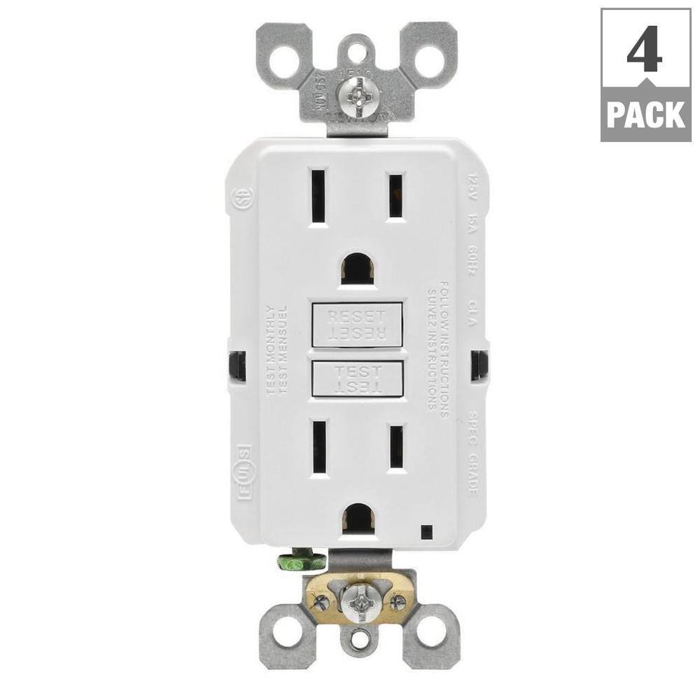 Leviton M42-GFNT1-04W 15 Amp 125-Volt Duplex Self-Test Slim GFCI Outlet, White (4-Pack)11