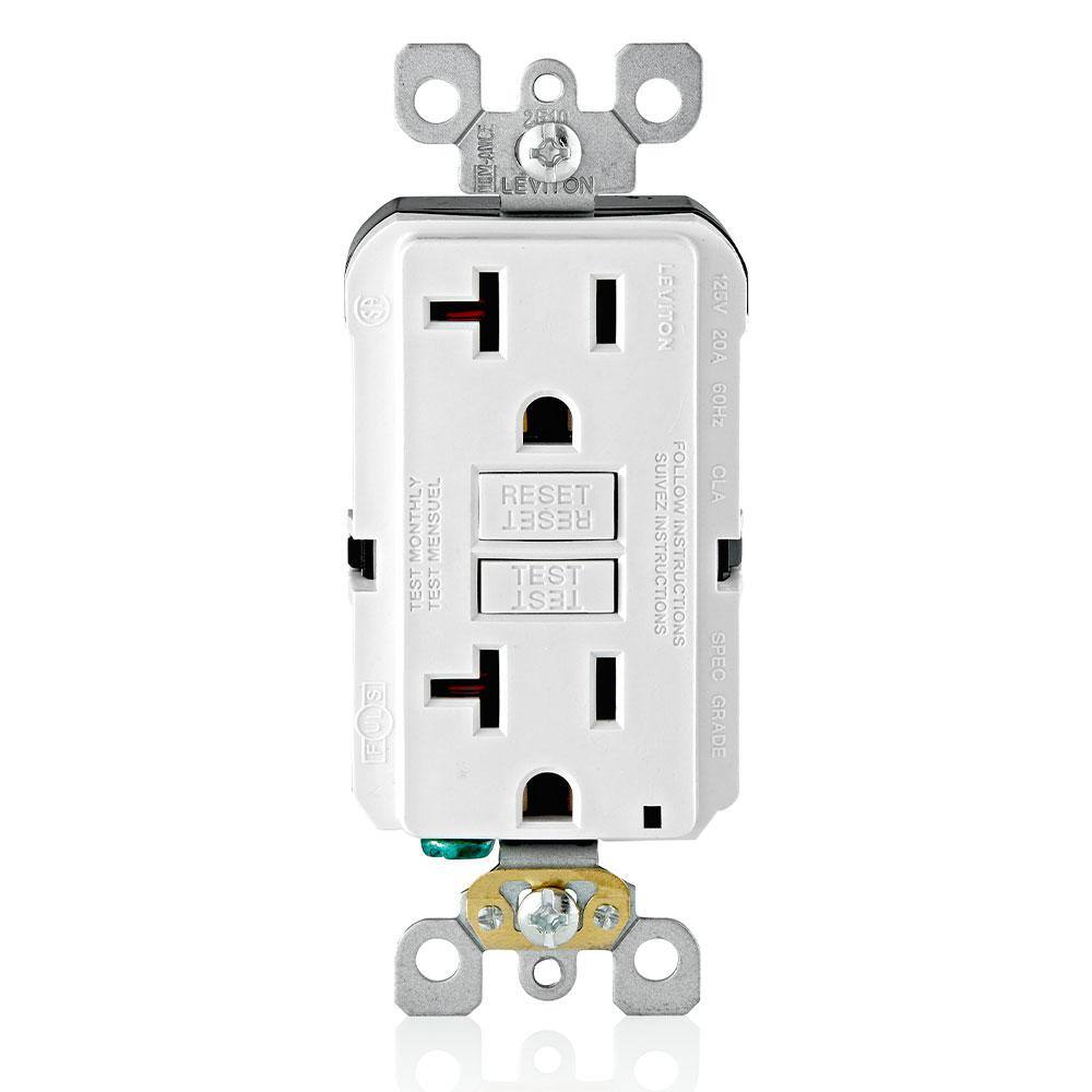 Leviton M42-GFNT2-04W 20 Amp 125-Volt Duplex Self-Test Slim GFCI Outlet, White (4-Pack) GFNT2-4W Leviton M42-GFNT2-04W 20 Amp 125-Volt Duplex Self-Test Slim GFCI Outlet, White (4-Pack) GFNT2-4W