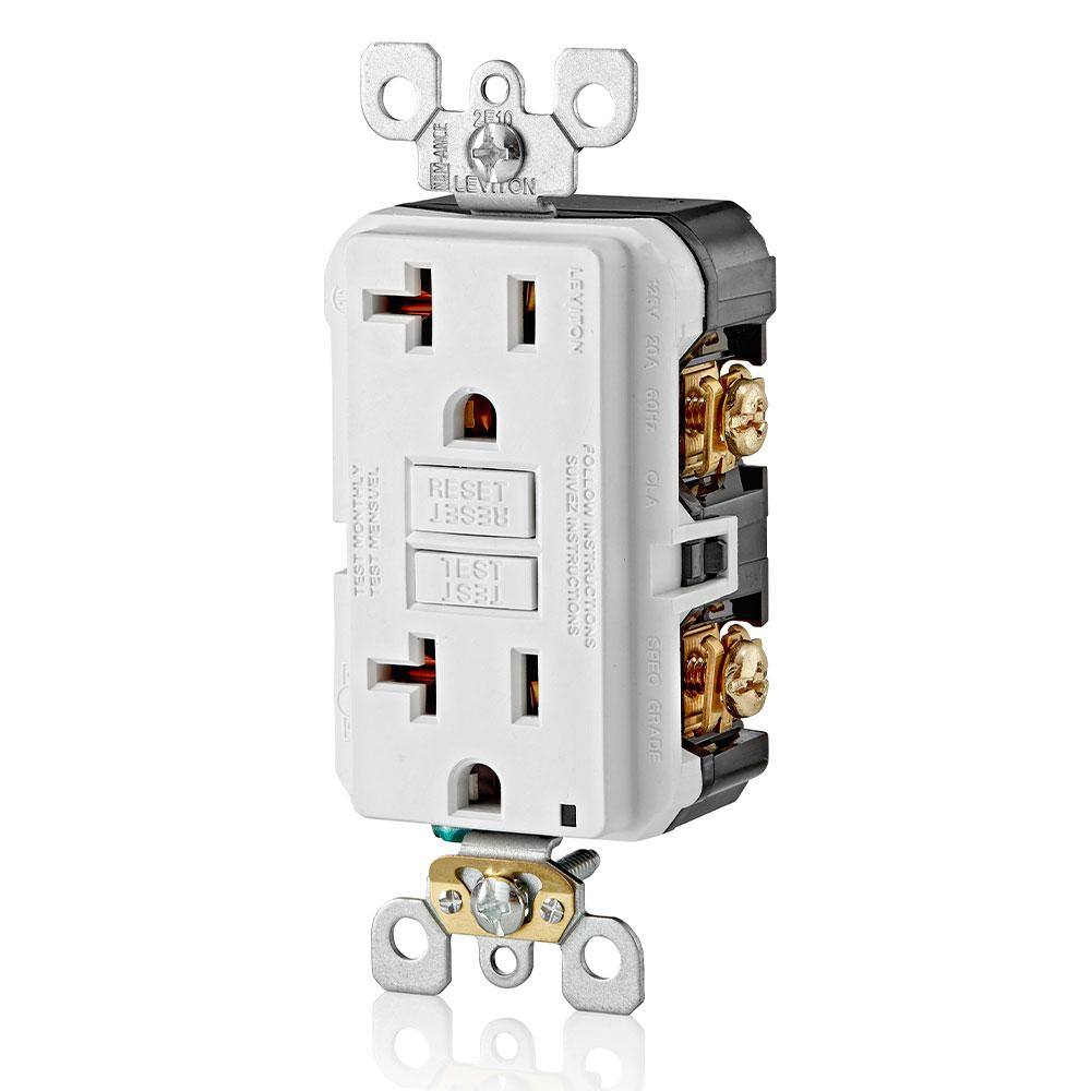 Leviton M42-GFNT2-04W 20 Amp 125-Volt Duplex Self-Test Slim GFCI Outlet, White (4-Pack) GFNT2-4W2