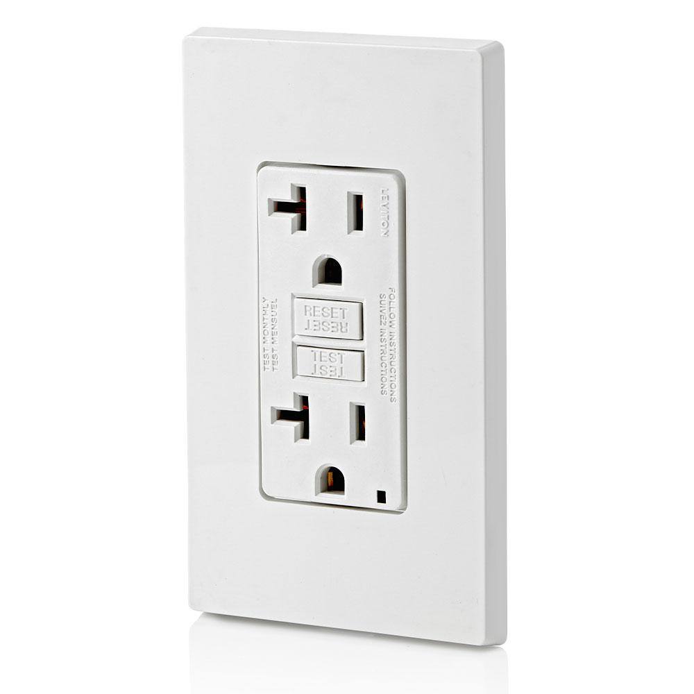 Leviton M42-GFNT2-04W 20 Amp 125-Volt Duplex Self-Test Slim GFCI Outlet, White (4-Pack) GFNT2-4W4