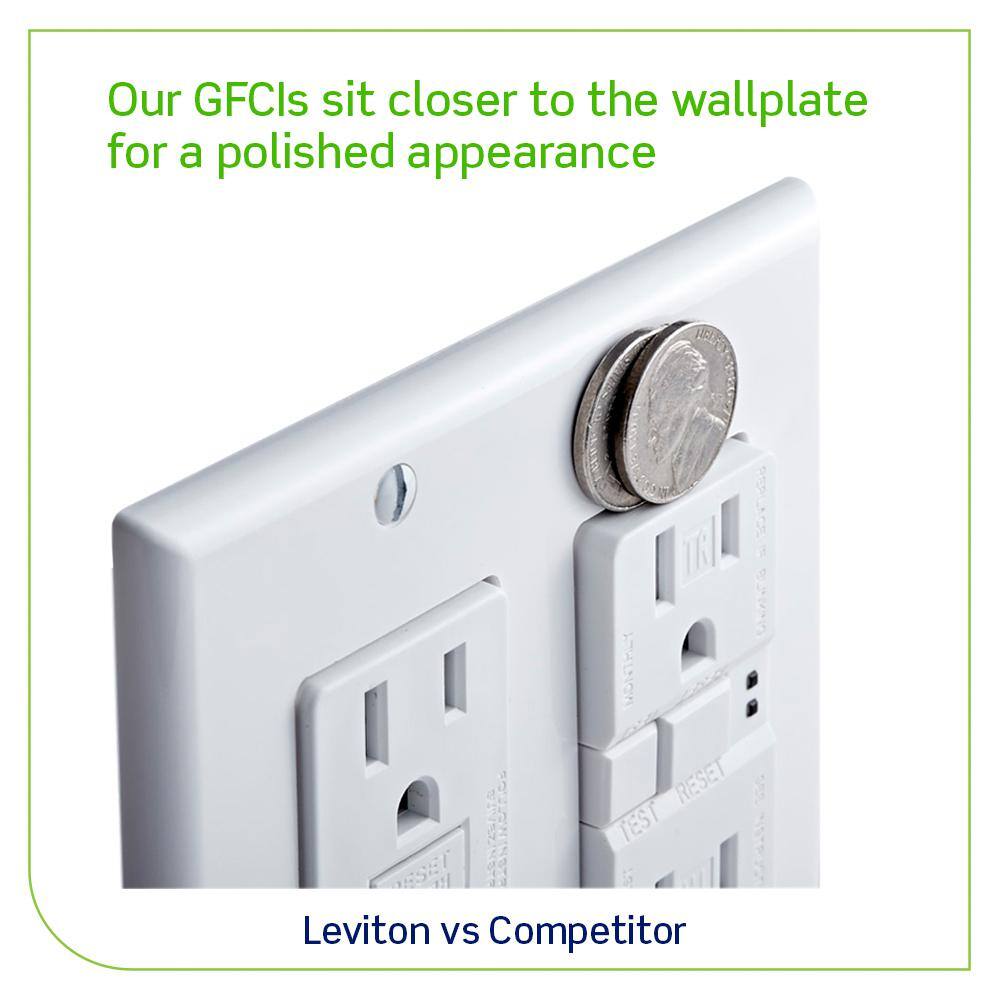 Leviton M42-GFNT2-04W 20 Amp 125-Volt Duplex Self-Test Slim GFCI Outlet, White (4-Pack) GFNT2-4W6
