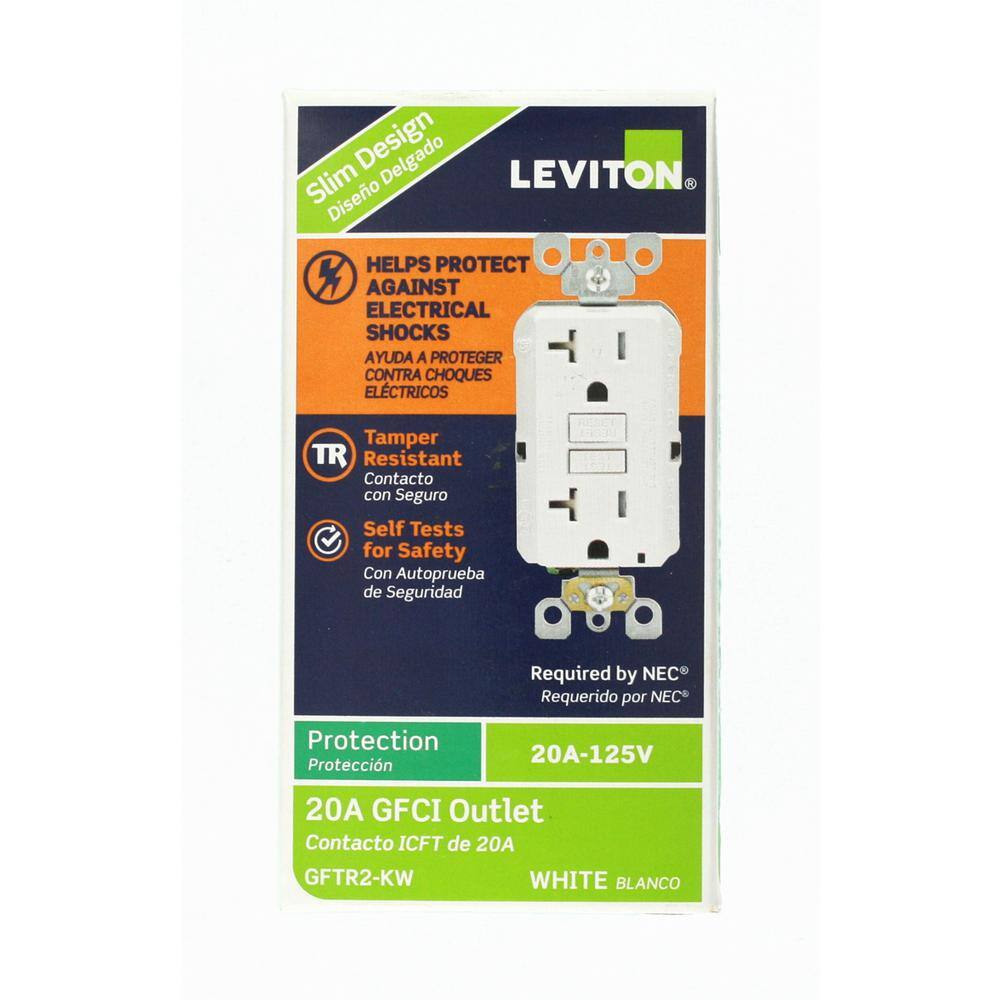 Leviton M42-GFTR2-04W 20 Amp 125-Volt Duplex SmarTest Self-Test SmartlockPro Tamper Resistant GFCI Outlet, White (4-Pack)1