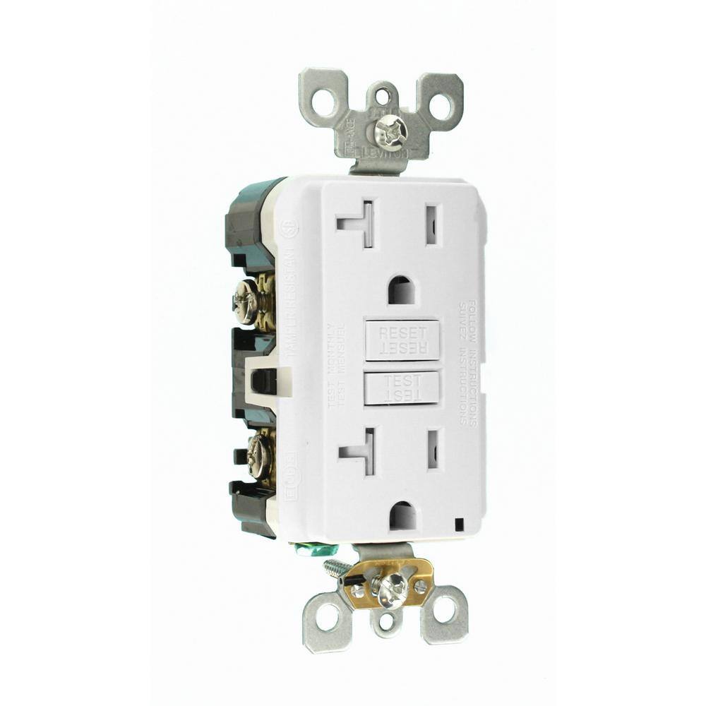 Leviton M42-GFTR2-04W 20 Amp 125-Volt Duplex SmarTest Self-Test SmartlockPro Tamper Resistant GFCI Outlet, White (4-Pack)4