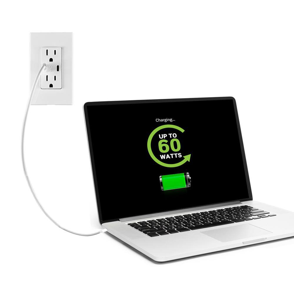 Leviton T5636-W USB Wall Outlet High Power Dual Type-C C Power Delivery 60W (6A) Charger with 15A Tamper-Resistant Outlet, White14