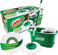 Libman Tornado Spin Mop System, Spinning Floor Mopping and Bucket with Wringer Set for Home, Hardwood, Laminate, Tile Cleaning, Includes 3 Machine Washable Replacement Head Refills (4 Total)