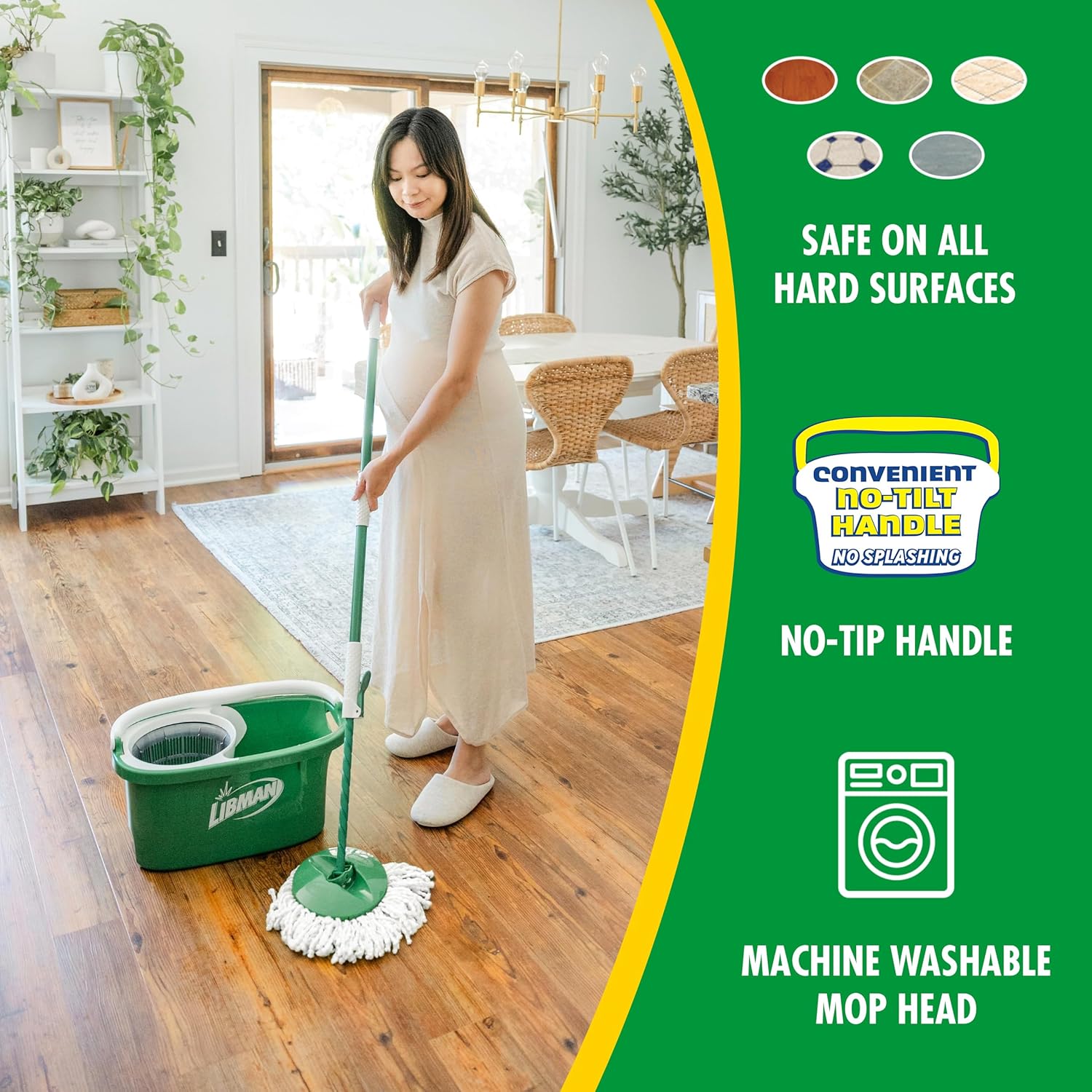 Libman Tornado Spin Mop System, Spinning Floor Mopping and Bucket with Wringer Set for Home, Hardwood, Laminate, Tile Cleaning, Includes 3 Machine Washable Replacement Head Refills (4 Total)2