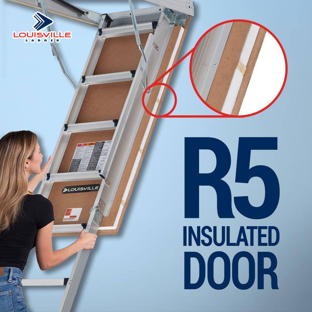Louisville Ladder AH2240MG-R5 Energy Efficient 7 ft. 8 in. to 10 ft. 3 in., 22.5 in. x 54 in. Insulated Aluminum Attic Ladder, 375 lbs. Load Capacity19