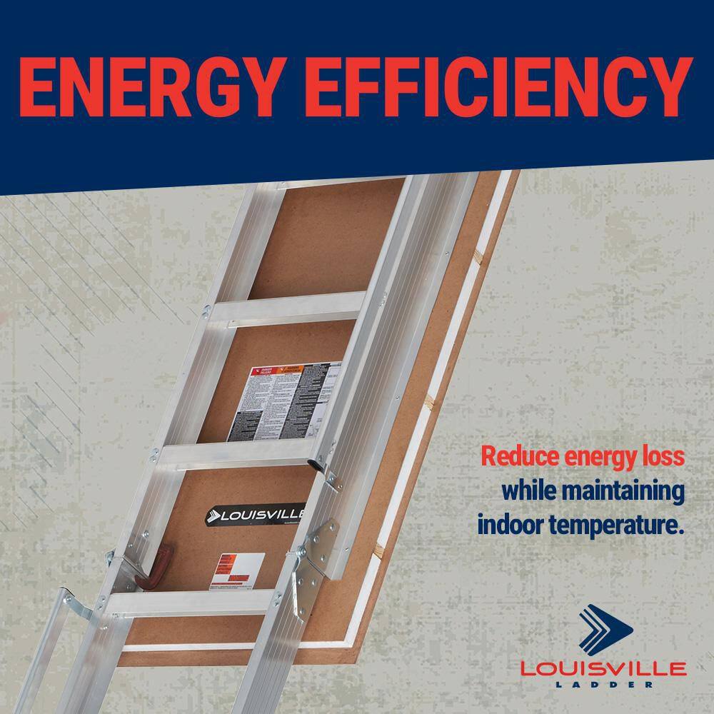 Louisville Ladder AH2240MG-R5 Energy Efficient 7 ft. 8 in. to 10 ft. 3 in., 22.5 in. x 54 in. Insulated Aluminum Attic Ladder, 375 lbs. Load Capacity2