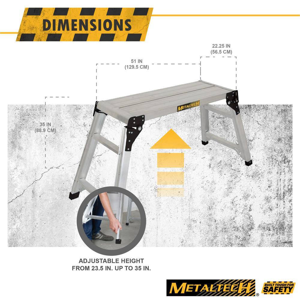 MetalTech E-PWP7101AL Jobsite Series 31 in. Adjustable Work Platform, Aluminum Step Stool for Adults and Portable Work Bench with Rubber Feet2