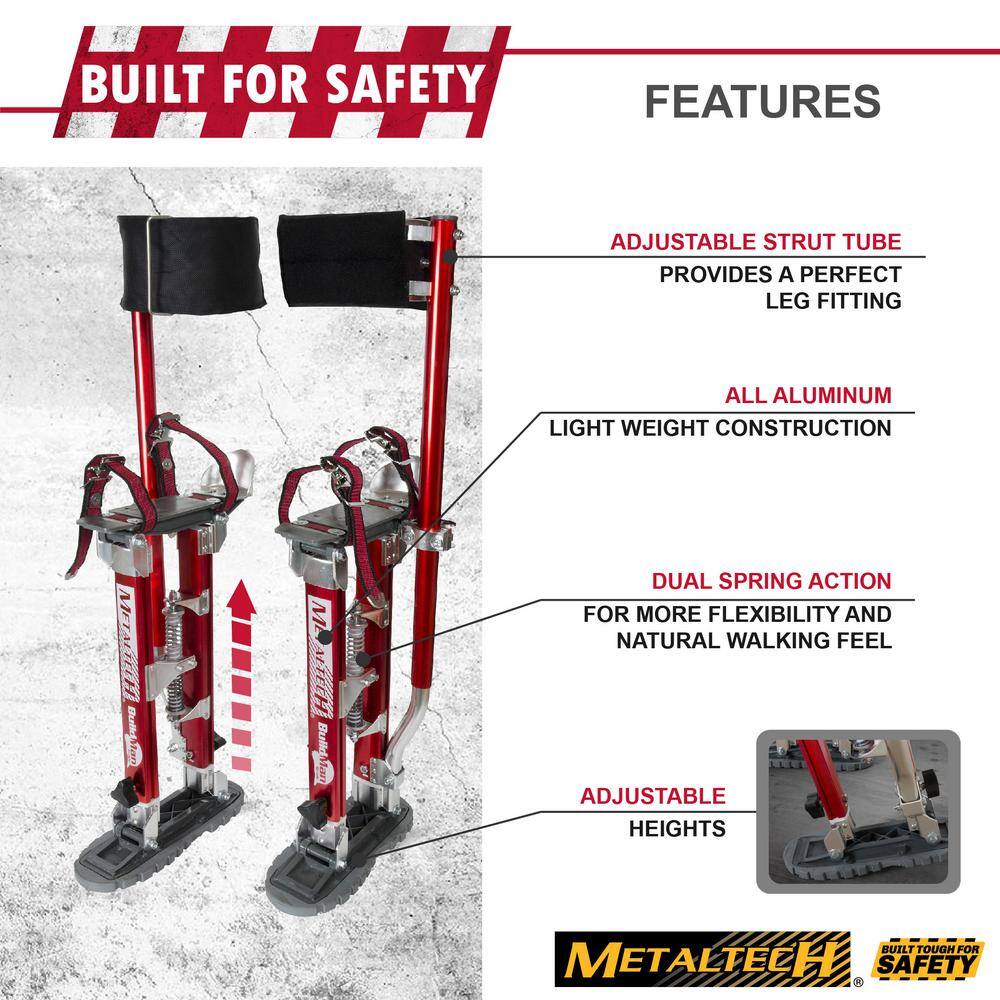 MetalTech I-BMDS1830 Buildman 18 in. to 30 in. Aluminum Adjustable Self-Locking Drywall Stilts with Anti-Fatigue Straps, 225 lbs. Capacity5