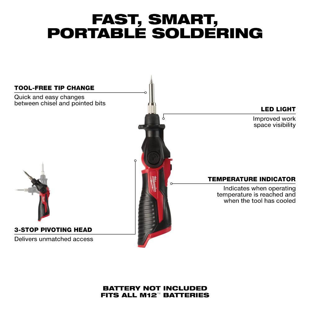 Milwaukee 2488-20-48-59-2420 M12 12-Volt Lithium-Ion Cordless Soldering Iron with Compact Battery Pack 2.0Ah and Charger Starter Kit2