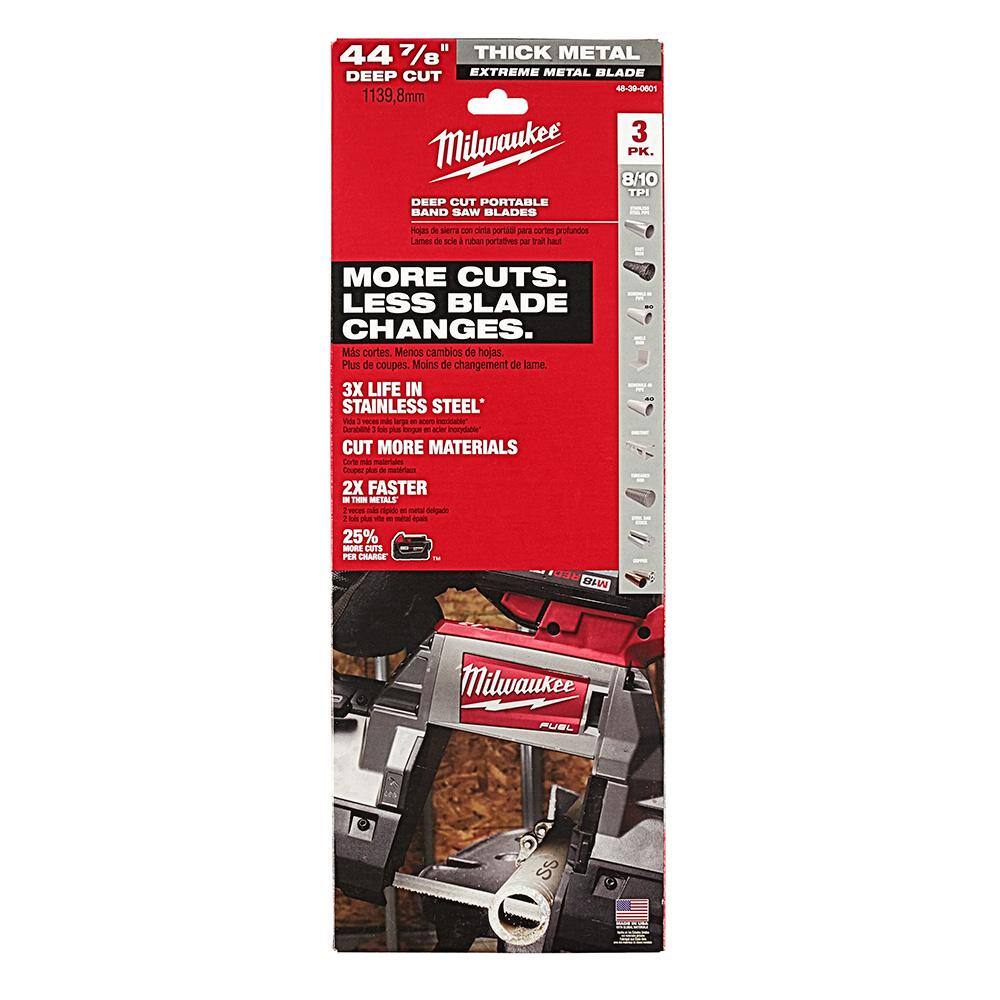 Milwaukee 44-7 8 in. 8 10 TPI Metal Deep Cut Extreme Band Saw Blade (9-Pack) For M18 FUEL Corded11