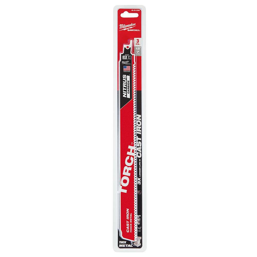 Milwaukee 48-00-5363 12 in. 8 TPI TORCH Nitrus Carbide Teeth Metal Cutting SAWZALL Reciprocating Saw Blade (3-Pack)14