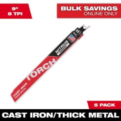 Milwaukee 48-00-5562 9 in. 8 TPI TORCH Nitrus Carbide Teeth Metal Cutting SAWZALL Reciprocating Saw Blade (5-Pack)
