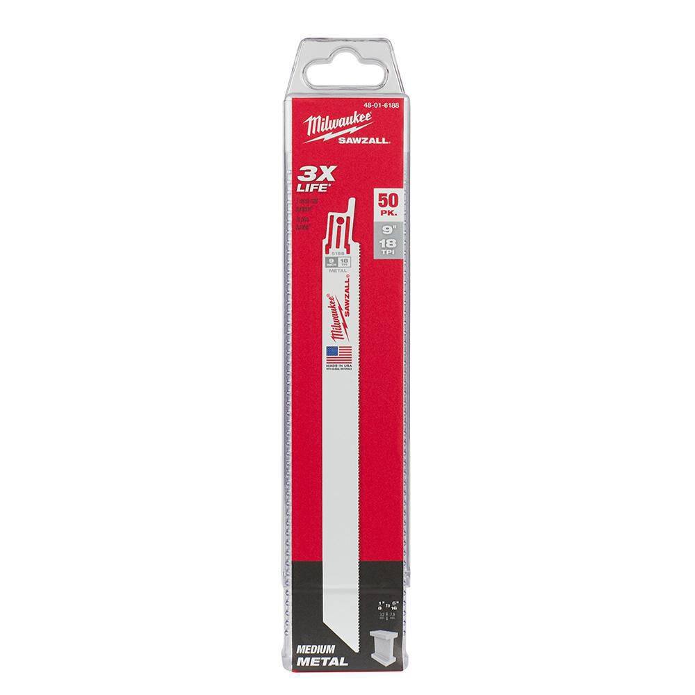 Milwaukee 48-01-6188 9 in. 18 TPI Medium Metal Cutting SAWZALL Reciprocating Saw Blades (50-Pack)11