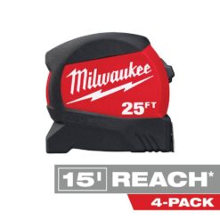 Milwaukee 48-22-0425-4X 25 ft. x 1.2 in. Compact Wide Blade Tape Measure with 15 ft. Reach (4-Pack)