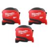 Milwaukee 48-22-1725-X3 Compact 25 ft. Tape Measure with Fractional Scale (3-Pack)