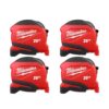 Milwaukee 48-22-1725-X4 Compact 25 ft. Tape Measure with Fractional Scale (4-Pack)