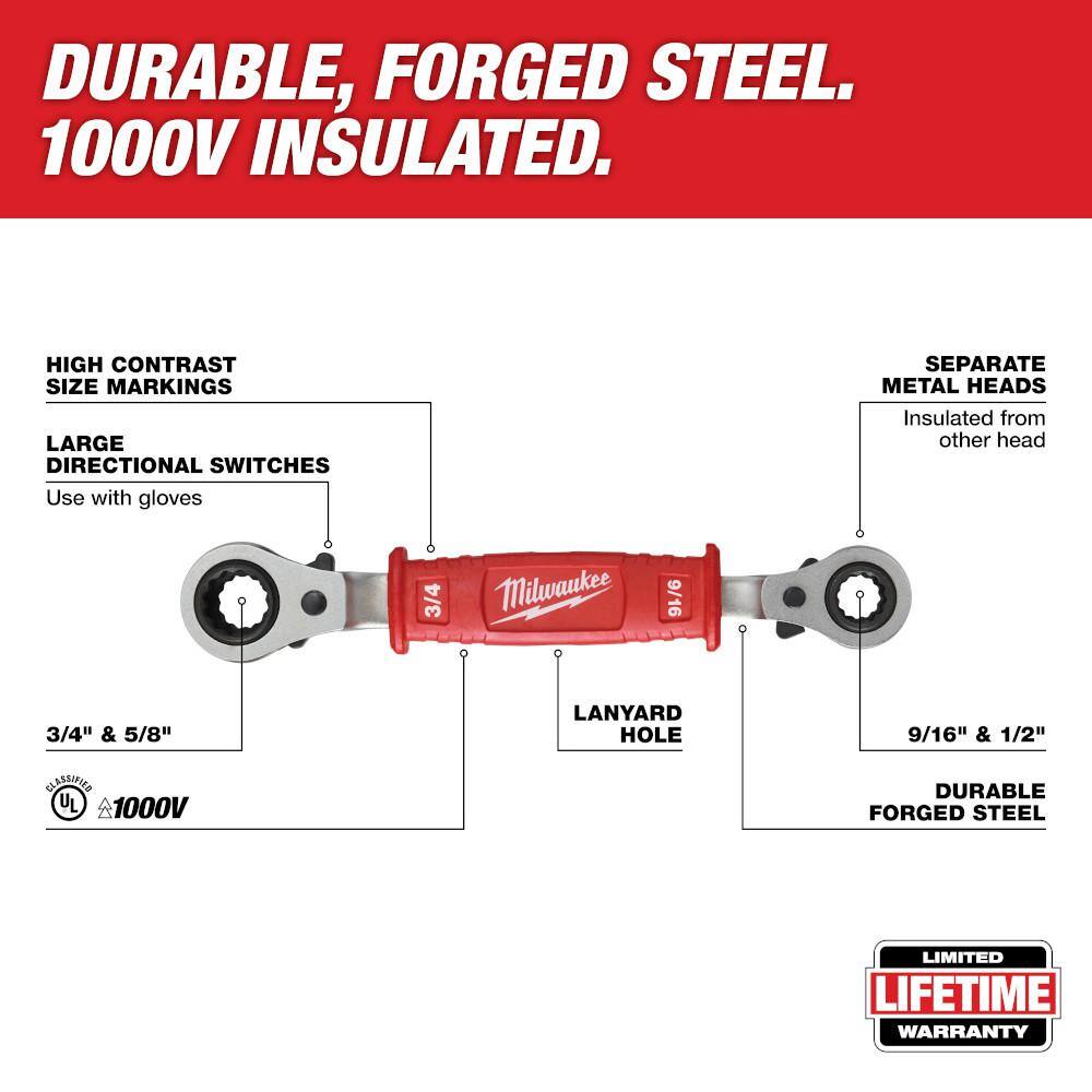 Milwaukee 48-22-9212 Lineman's 4-in-1 Insulated Ratcheting Box Wrench1