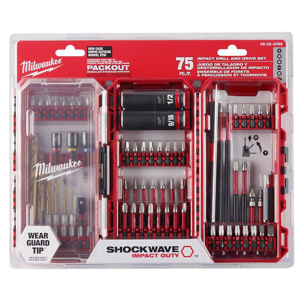 Milwaukee 48-32-4098 SHOCKWAVE Impact Duty Alloy Steel Drill, Drive and Fastening Bit Set with PACKOUT Accessory Case (75-Piece)14