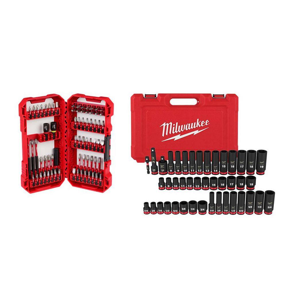 Milwaukee 48-32-5151-49-66-7009 SHOCKWAVE Impact Duty Alloy Steel Screw Driver Bit Set & 3 8 in. Drive Impact Socket Set (113-Piece) Milwaukee 48-32-5151-49-66-7009 SHOCKWAVE Impact Duty Alloy Steel Screw Driver Bit Set & 3/8 in. Drive Impact Socket Set (113-Piece)