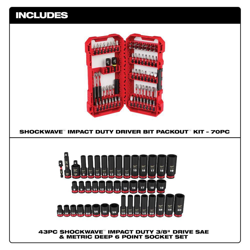 Milwaukee 48-32-5151-49-66-7009 SHOCKWAVE Impact Duty Alloy Steel Screw Driver Bit Set & 3 8 in. Drive Impact Socket Set (113-Piece)1