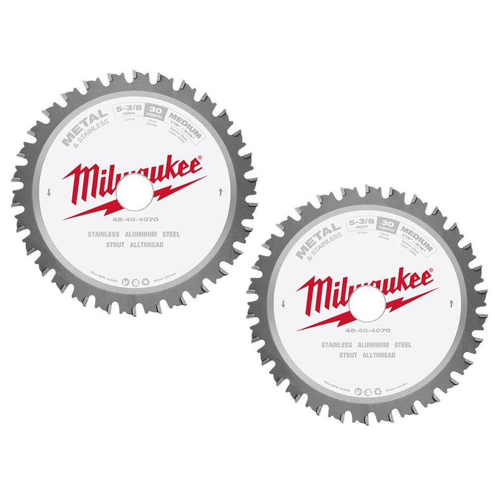 Milwaukee 48-40-4070-48-40-4070 5-3 8 in. x 30 Teeth Metal & Stainless Cutting Circular Saw Blade (2-Pack) Milwaukee 48-40-4070-48-40-4070 5-3/8 in. x 30 Teeth Metal & Stainless Cutting Circular Saw Blade (2-Pack)