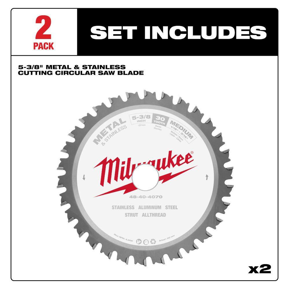 Milwaukee 48-40-4070-48-40-4070 5-3 8 in. x 30 Teeth Metal & Stainless Cutting Circular Saw Blade (2-Pack)1
