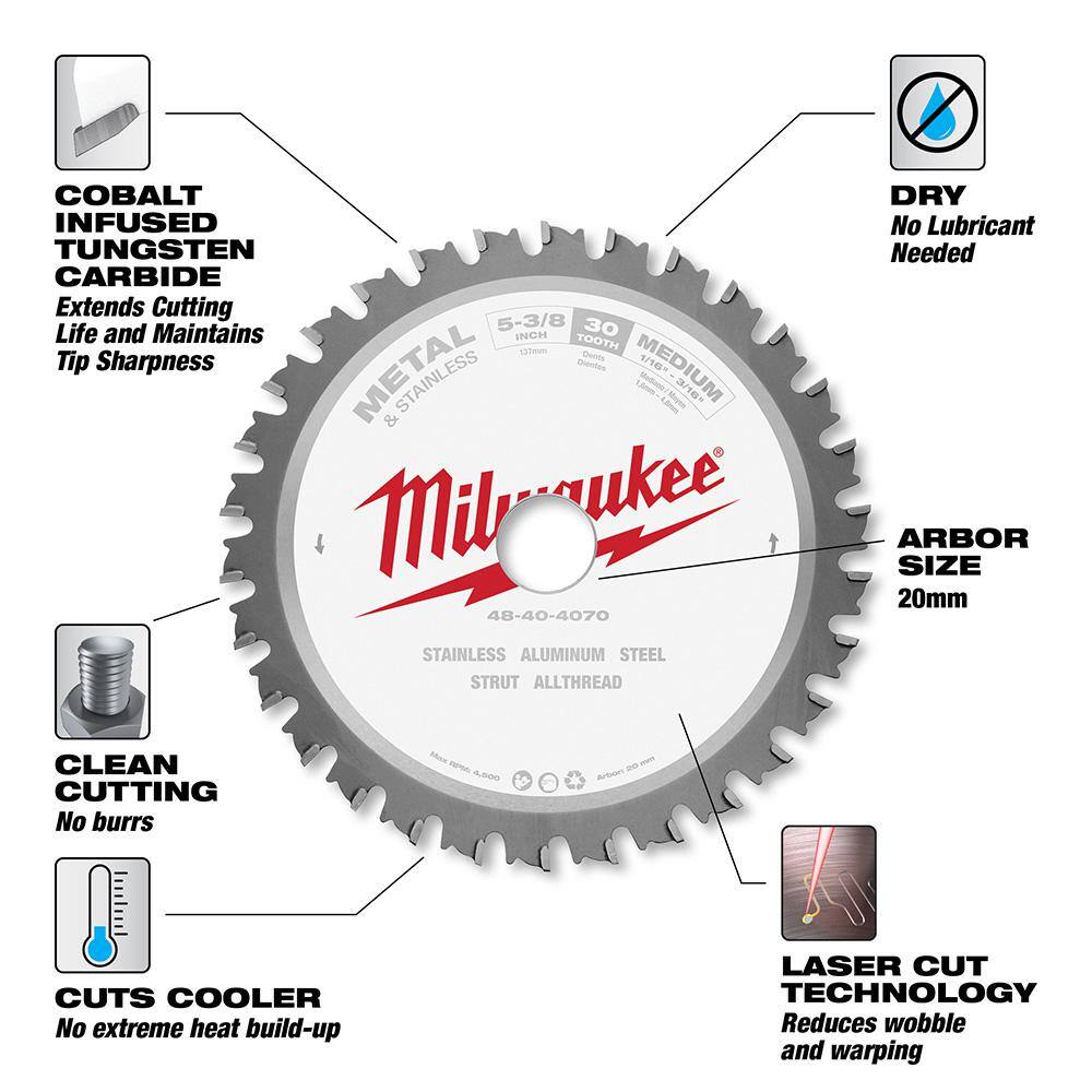 Milwaukee 48-40-4070-48-40-4070 5-3 8 in. x 30 Teeth Metal & Stainless Cutting Circular Saw Blade (2-Pack)3