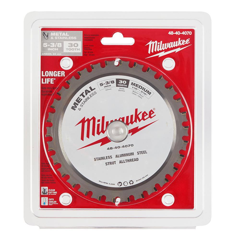 Milwaukee 48-40-4070-48-40-4070 5-3 8 in. x 30 Teeth Metal & Stainless Cutting Circular Saw Blade (2-Pack)8