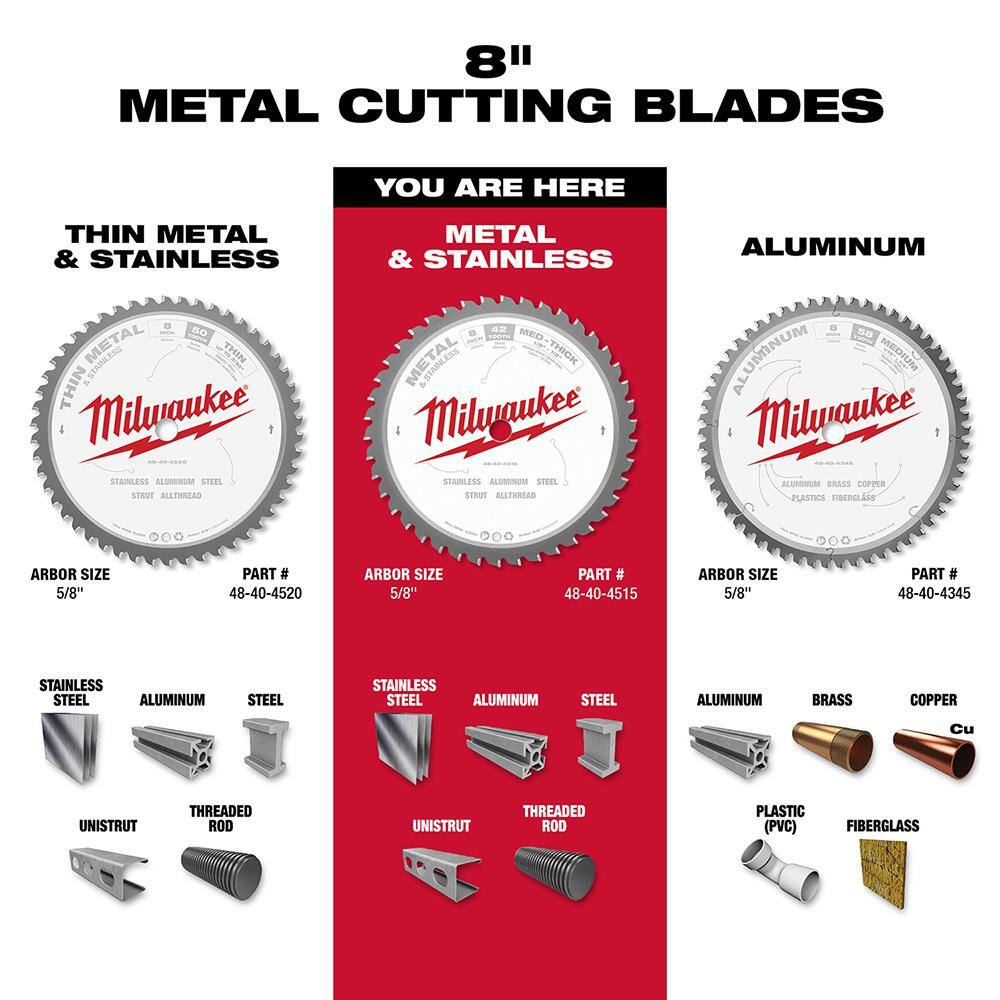 Milwaukee 48-40-4520 8 in. x 50 Carbide Teeth Thin Metal & Stainless Cutting Circular Saw Blade5