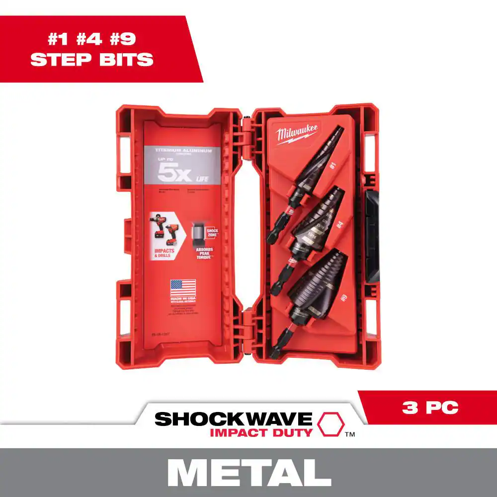 Milwaukee 48-89-9257 SHOCKWAVE Impact Duty Titanium Step Bit Kit (3-Piece) Milwaukee 48-89-9257 SHOCKWAVE Impact Duty Titanium Step Bit Kit (3-Piece)