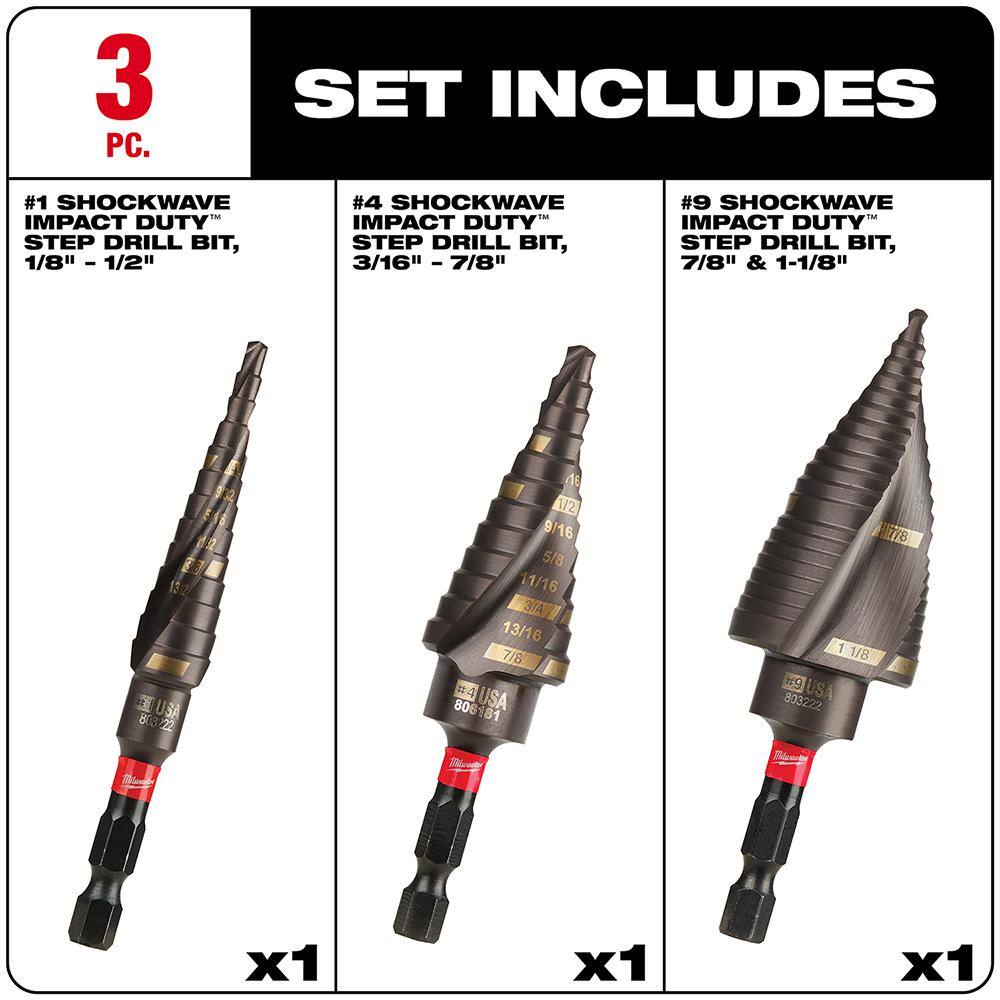 Milwaukee 48-89-9257 SHOCKWAVE Impact Duty Titanium Step Bit Kit (3-Piece)