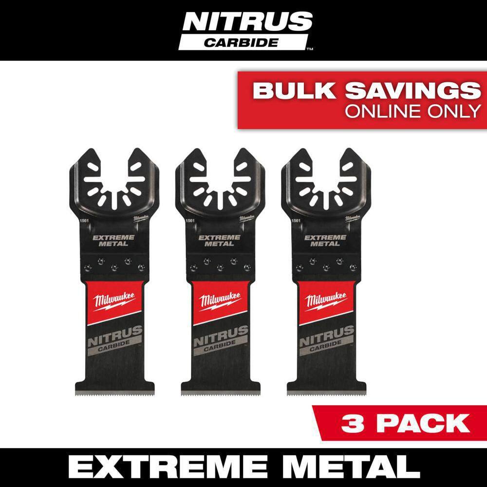 Milwaukee 49-25-1563 1-3 8 in. Nitrus Carbide Universal Fit Extreme Metal Cutting Oscillating Multi-Tool Blade (3-Pack) Milwaukee 49-25-1563 1-3/8 in. Nitrus Carbide Universal Fit Extreme Metal Cutting Oscillating Multi-Tool Blade (3-Pack)