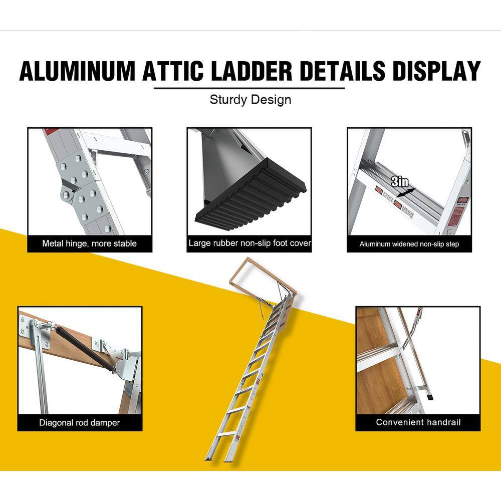 Misopily SA1128B002-25 7 ft. 8 in.-10 ft. 3 in. Ceiling Height, 25 in. x 54 in. Aluminum Attic Ladder, 375 lbs. Load Capacity12