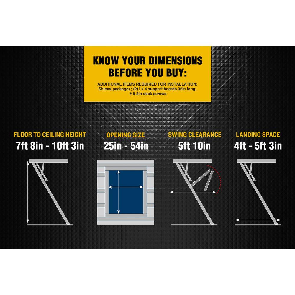 Misopily SA1128B002-25 7 ft. 8 in.-10 ft. 3 in. Ceiling Height, 25 in. x 54 in. Aluminum Attic Ladder, 375 lbs. Load Capacity16