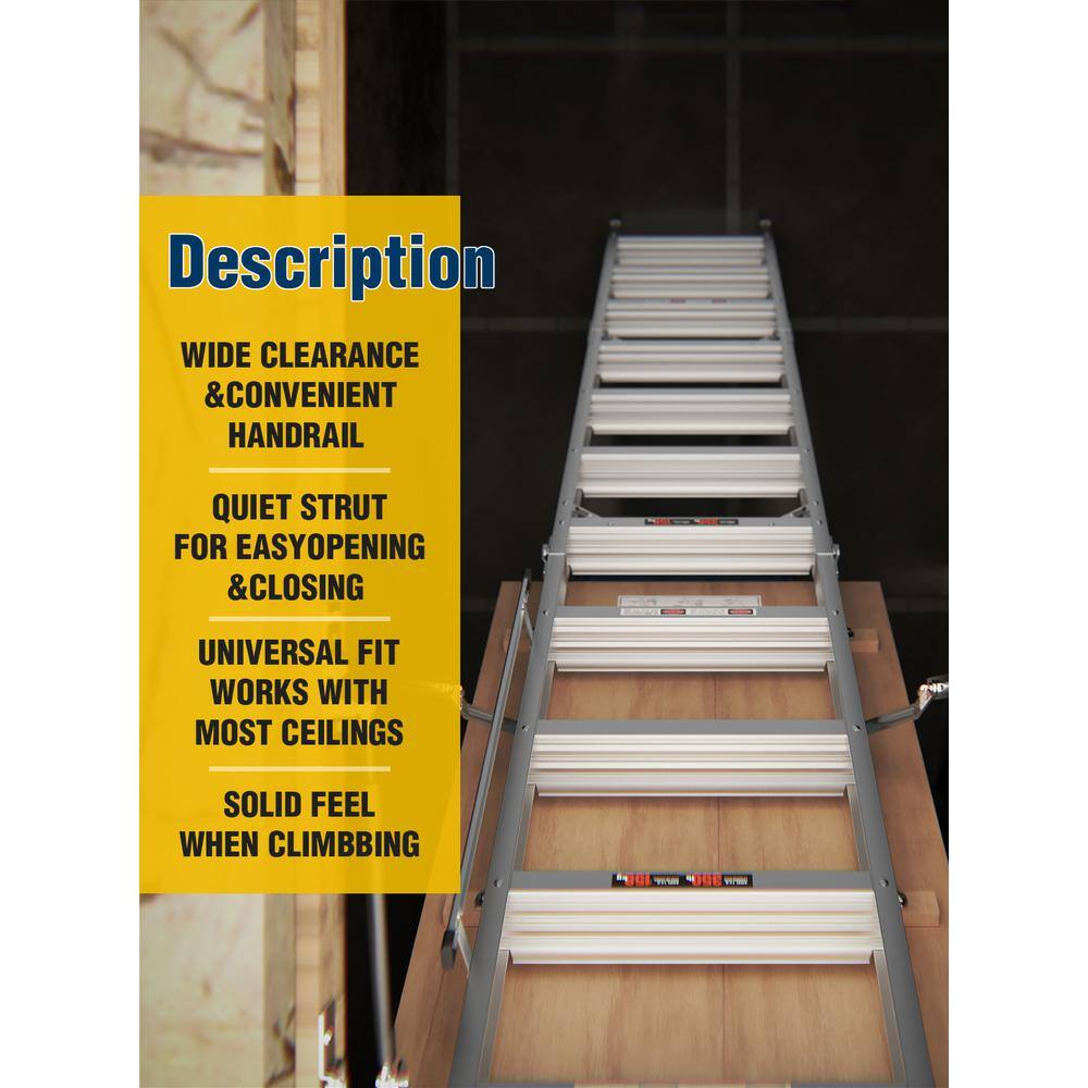 Misopily SA1128B002-25 7 ft. 8 in.-10 ft. 3 in. Ceiling Height, 25 in. x 54 in. Aluminum Attic Ladder, 375 lbs. Load Capacity17