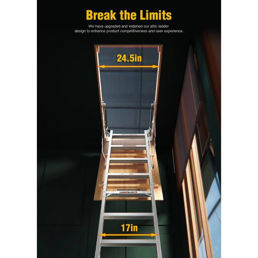 Misopily SA1128B002-25 7 ft. 8 in.-10 ft. 3 in. Ceiling Height, 25 in. x 54 in. Aluminum Attic Ladder, 375 lbs. Load Capacity2