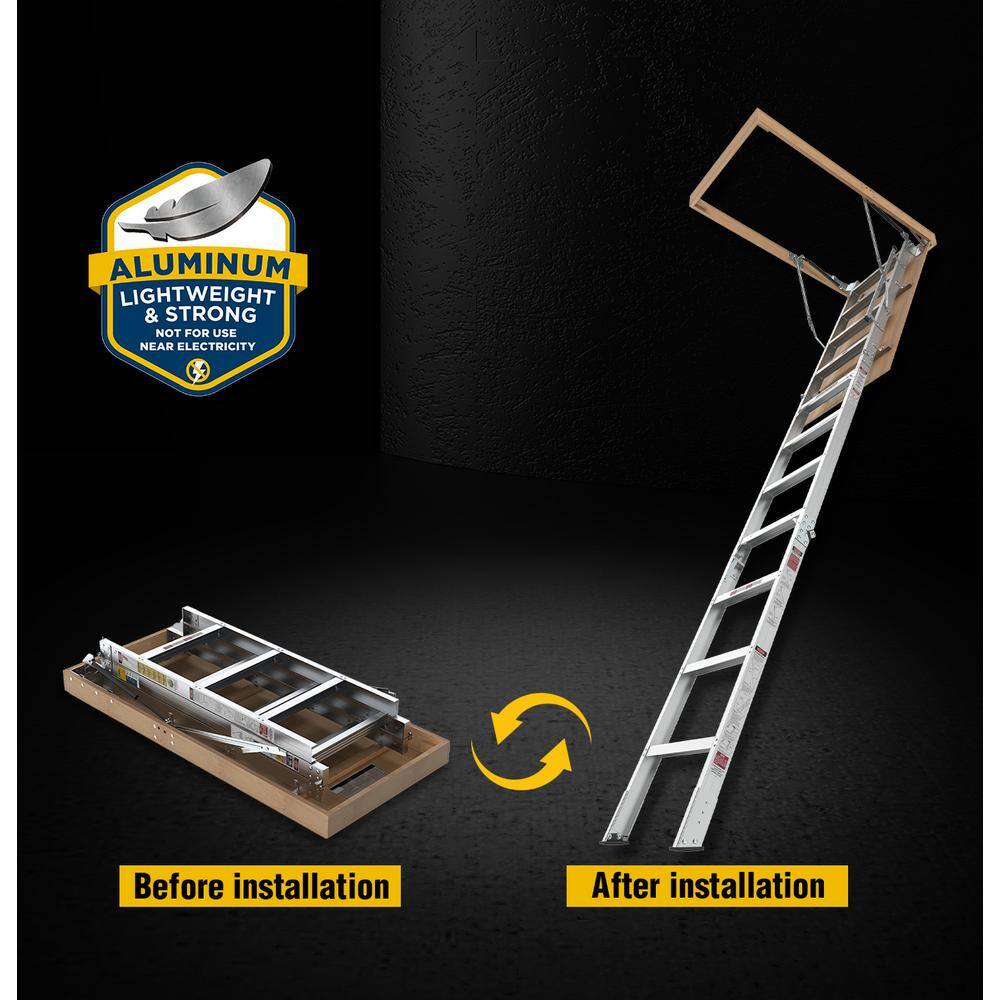 Misopily SA1128B002-25 7 ft. 8 in.-10 ft. 3 in. Ceiling Height, 25 in. x 54 in. Aluminum Attic Ladder, 375 lbs. Load Capacity4
