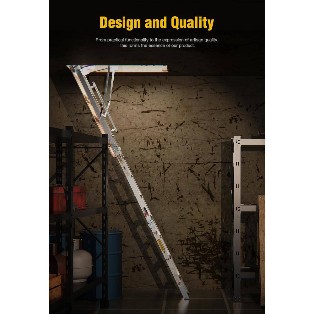 Misopily SA1128B002-25 7 ft. 8 in.-10 ft. 3 in. Ceiling Height, 25 in. x 54 in. Aluminum Attic Ladder, 375 lbs. Load Capacity9
