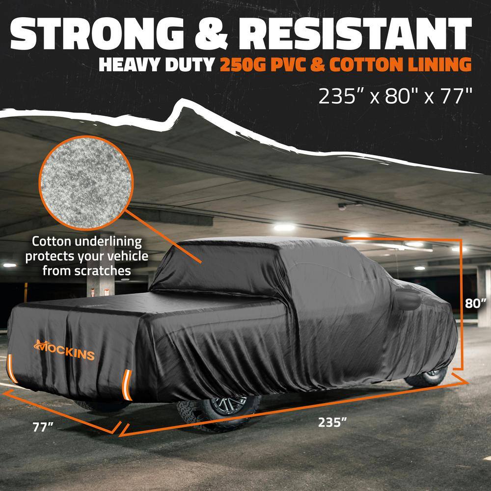 Mockins MA-00 235 in. x 80 in. x 77 in. Extra Thick Heavy-Duty Waterproof Pickup Truck Car Cover - 250g PVC Cotton Lined - Black1