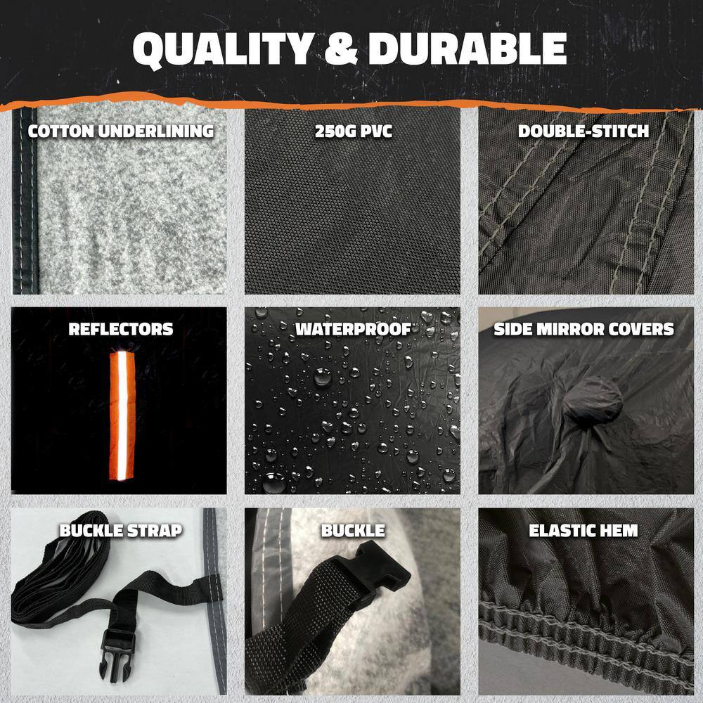 Mockins MA-00 235 in. x 80 in. x 77 in. Extra Thick Heavy-Duty Waterproof Pickup Truck Car Cover - 250g PVC Cotton Lined - Black3