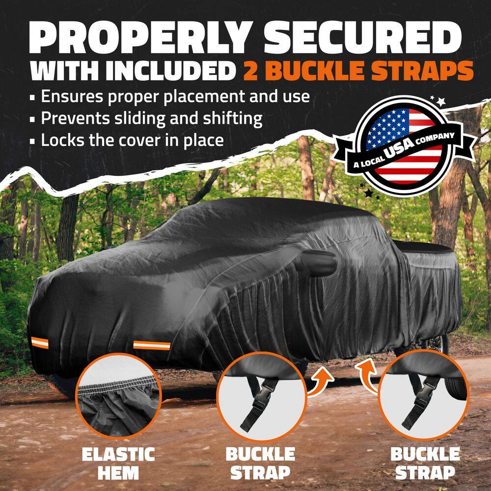 Mockins MA-00 235 in. x 80 in. x 77 in. Extra Thick Heavy-Duty Waterproof Pickup Truck Car Cover - 250g PVC Cotton Lined - Black5