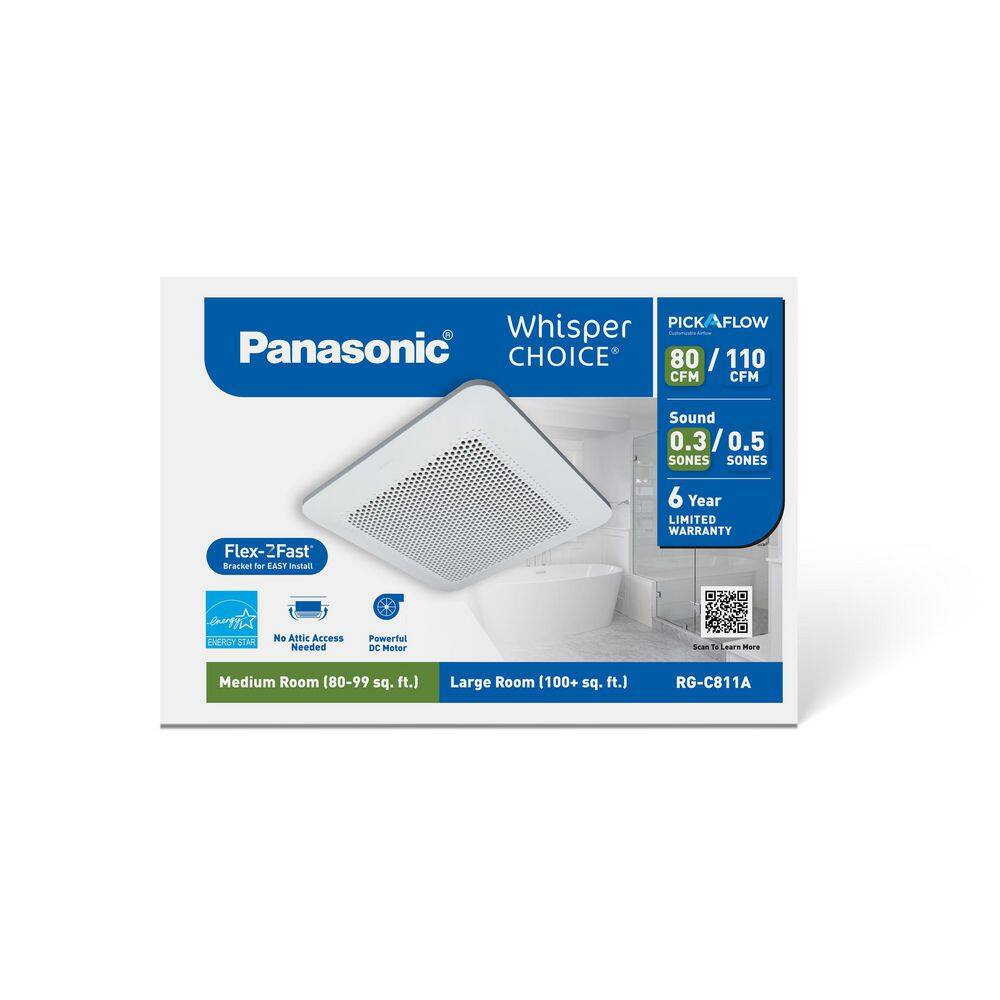 Panasonic RG-C811A Whisper Choice DC Pick-A-Flow 80 110 CFM Ceiling Bathroom Exhaust Fan with Flex-Z Fast Bracket2