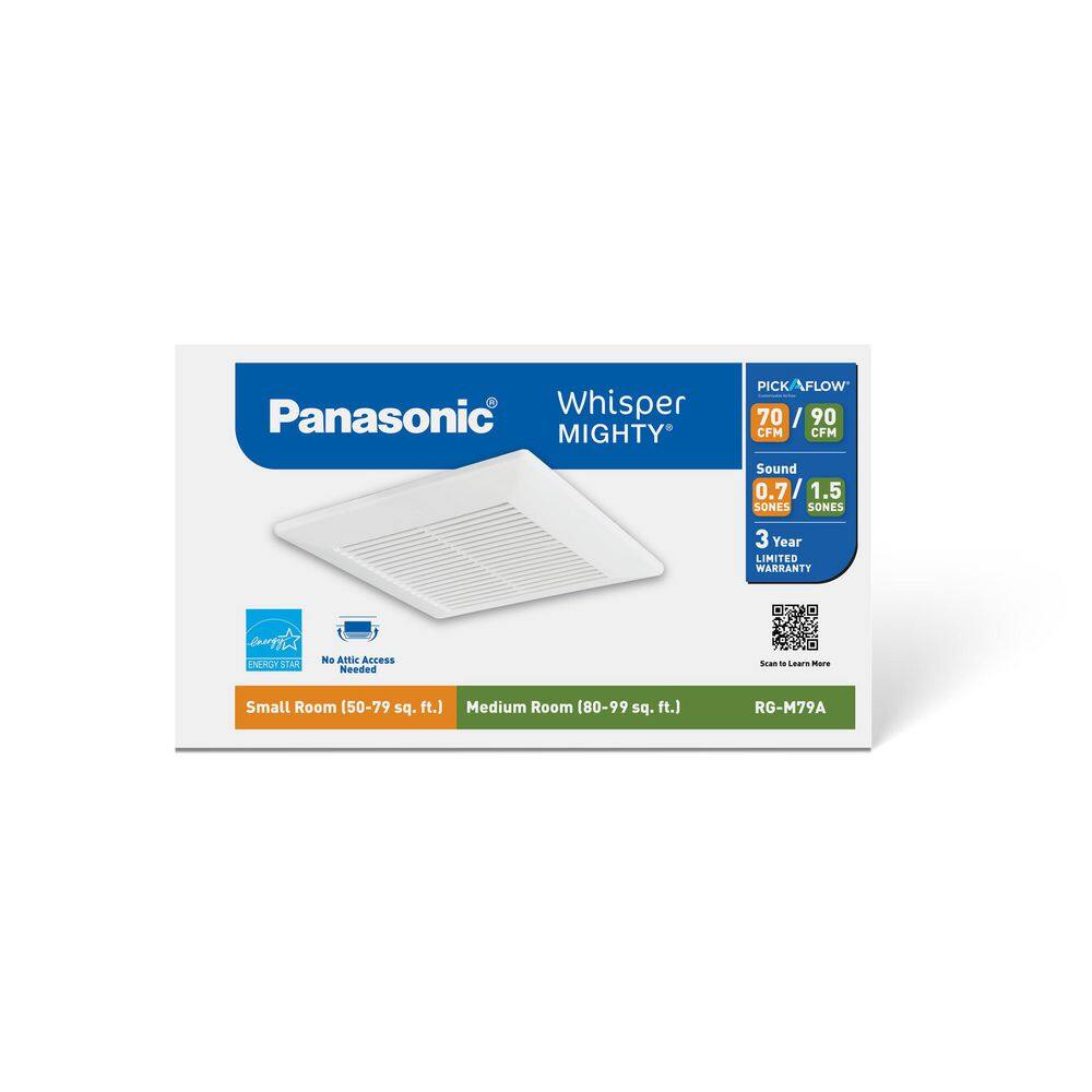Panasonic RG-M79A Whisper Mighty Pick-A-Flow 70 90 CFM Ceiling Wall Bathroom Exhaust Fan, Energy Star with 9 in. x 9 in. Grille Footprint1