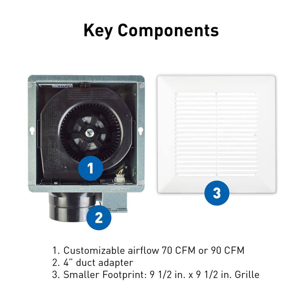 Panasonic RG-M79A Whisper Mighty Pick-A-Flow 70 90 CFM Ceiling Wall Bathroom Exhaust Fan, Energy Star with 9 in. x 9 in. Grille Footprint4