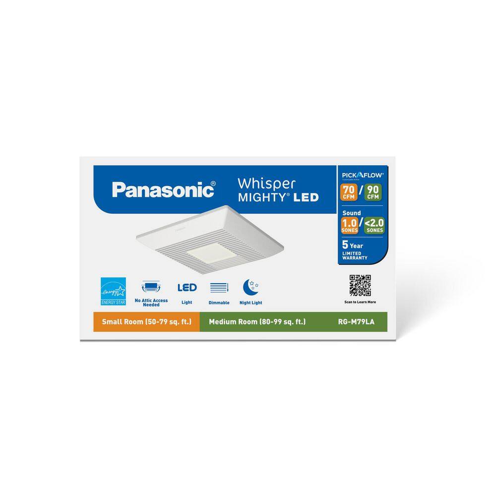 Panasonic RG-M79LA Whisper Mighty LED Pick-A-Flow 70-90CFM Ceiling Wall ENERGY STAR Bathroom Exhaust Fan 9.5 in. x 9.5 in. Grille Footprint1