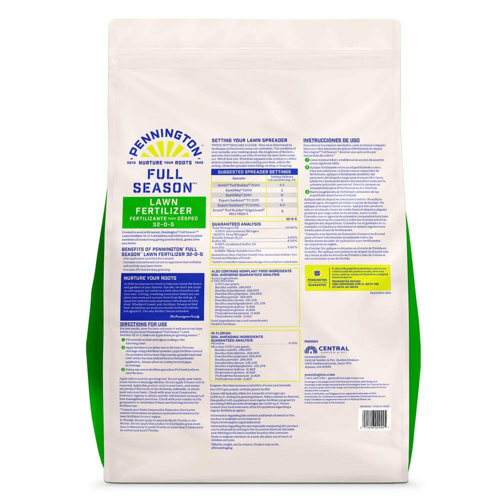 Pennington 100550301 33.6 lbs. 12,000 sq. ft. Full Season Lawn Fertilizer Granules 32-0-56