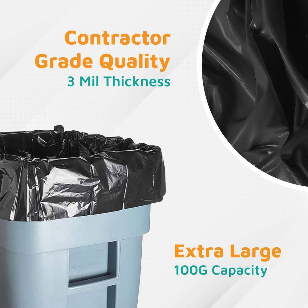 PlasticMill 67 in. W x 79 in. H. 100 Gal. 3 mil Black Contractor Bags (25-Count)2